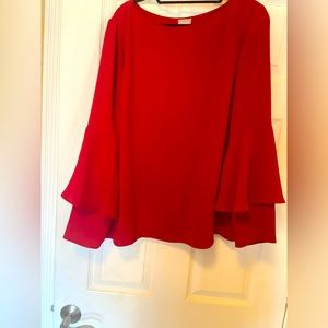 Chico Satin Red Pullover Blouse with Bell Sleeves Women size 2.